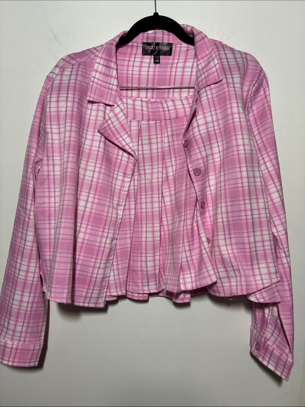 Dolls kill matching set Pink Plaid Cropped Jacket and mini skirt - Women's